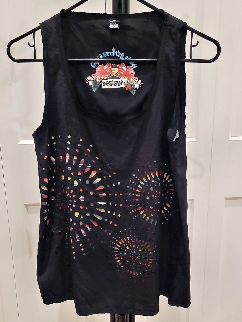 Desigual Black & Multicolor Abstract Cutout Sleeveless Top